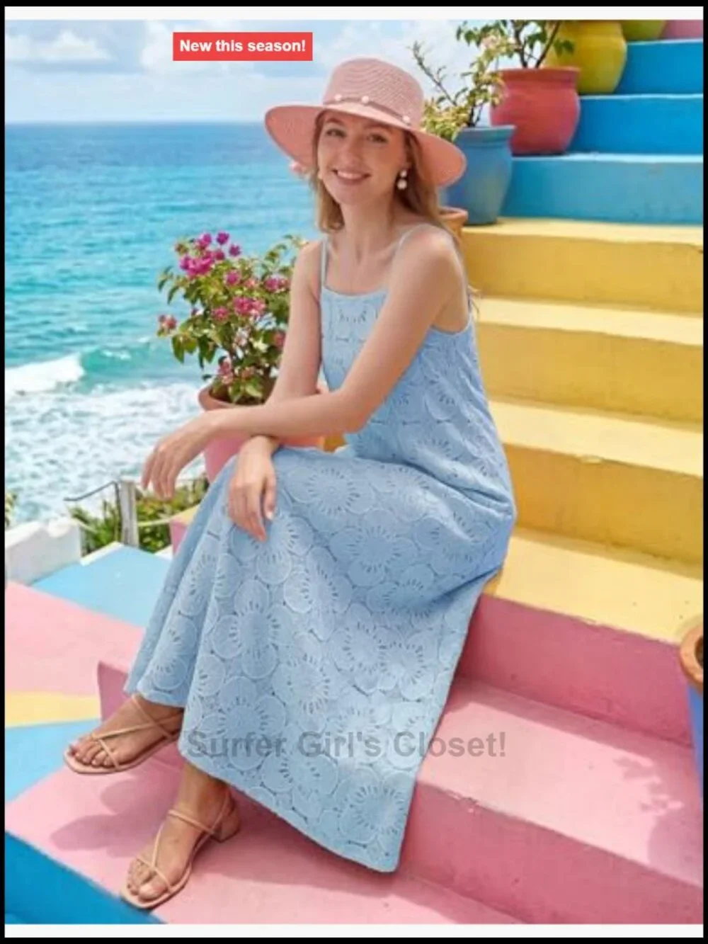Spaghetti Strap Maxi Dress with Lace Eyelet and Pockets Boho Wedding Guest - Picture 5 of 7